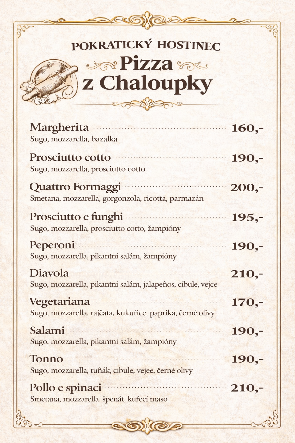 Nabídka Pizzy z Chaloupky v Pokratickém Hostinci Chaloupka
